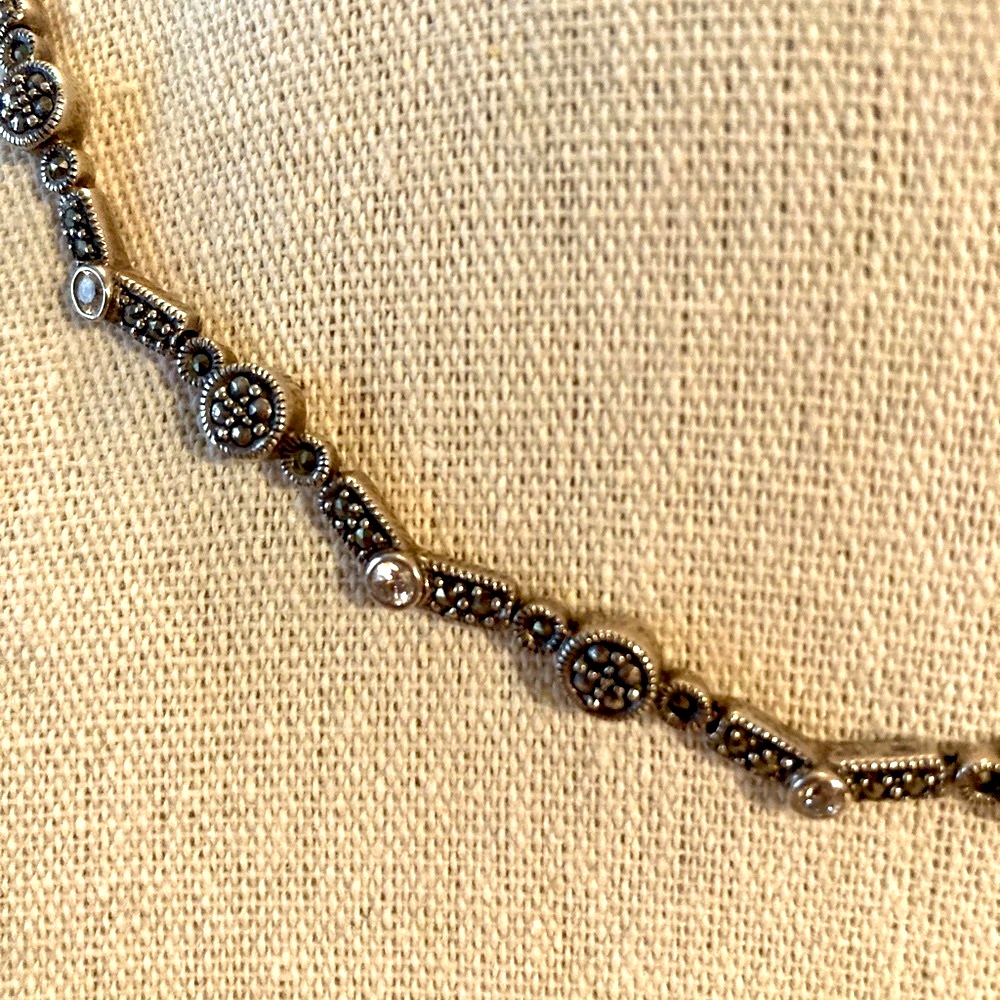 Vintage Sterling Silver Marcasite Clear Crystal Choker. 29 Grams.